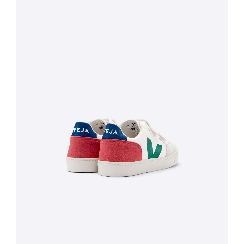 Kids' Veja V-12 LEATHER Shoes White/Green | ZA 752GSO